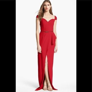 BLACK HALO PRESTIGE Cocktail Queen Anne Sweetheart Neckline Belted Gown Dress